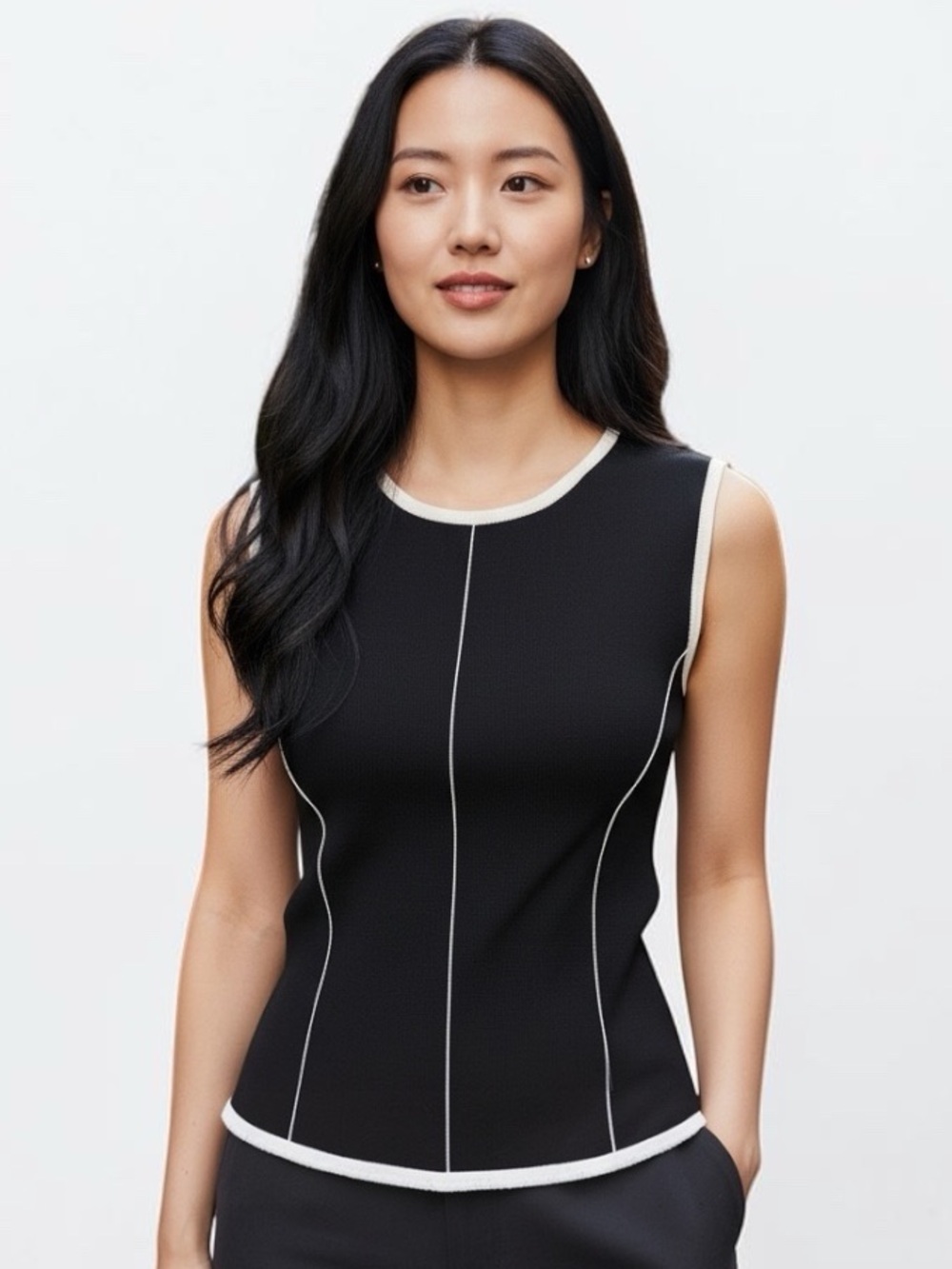 Finity Black Knit Top with White Trim Size L
